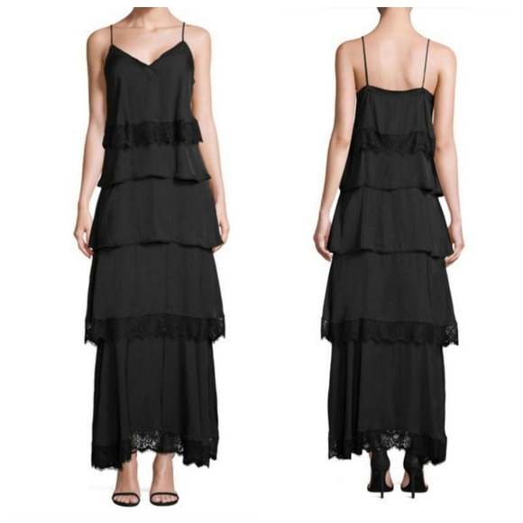 Rebecca Minkoff Slip Dress Womens Size 2 Black Maxi Tiered Lace Spaghetti Strap - Picture 13 of 15